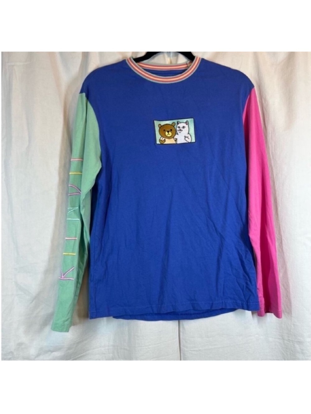 Ripndip x teddy fresh colorblock embroidered crew neck long sleeve graphic